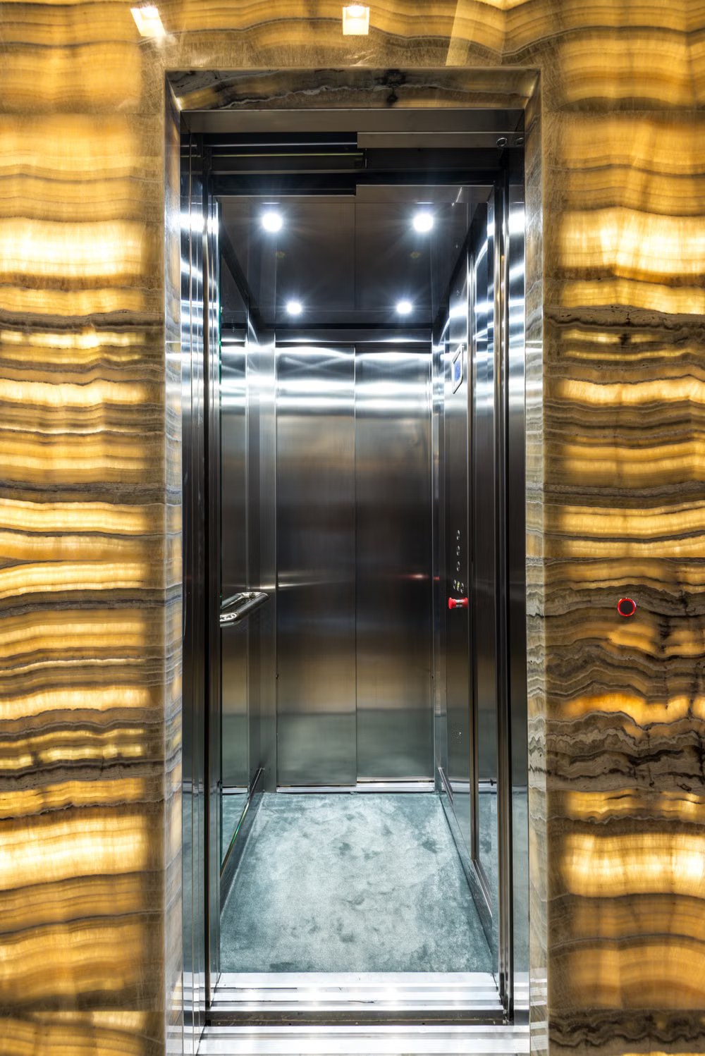 Interior of a stainless steel elevator